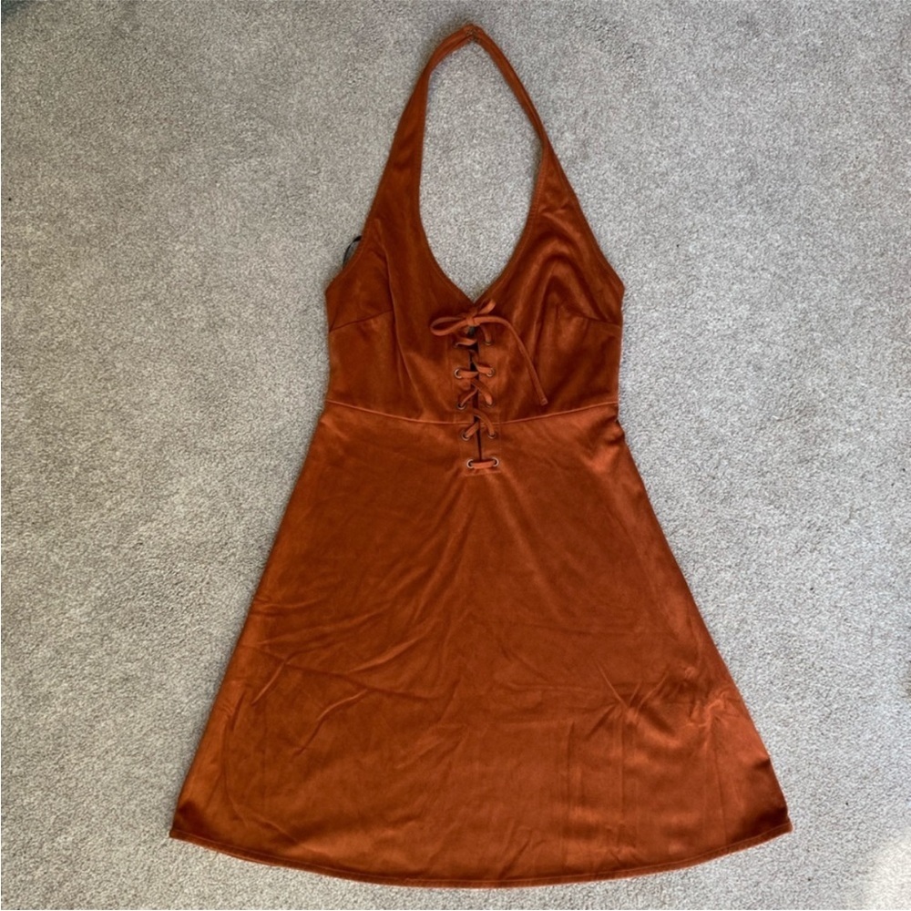 Forever 21 Rust Orange Suede Halter Mini Dress Size S